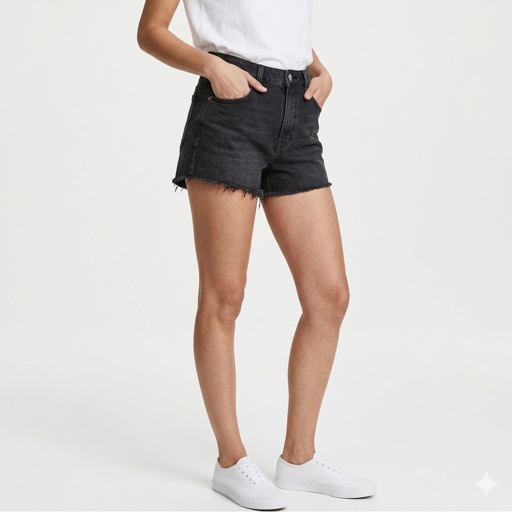 H&M Black High-Waisted Denim Cut-Off Shorts - Women’s Size 12 - Raw Hem